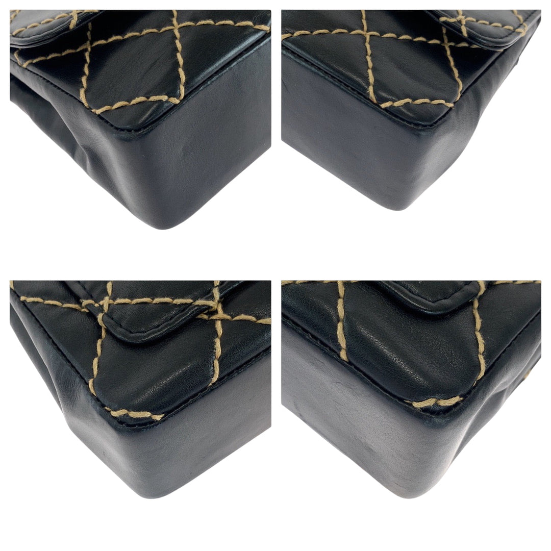 CHANEL Shoulder Bag lambskin Black GoldMetal Wild stitch COCO Mark Turnlock