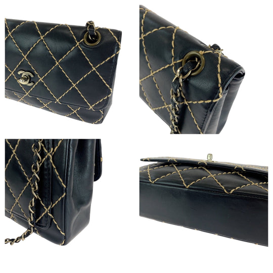 CHANEL Shoulder Bag lambskin Black GoldMetal Wild stitch COCO Mark Turnlock