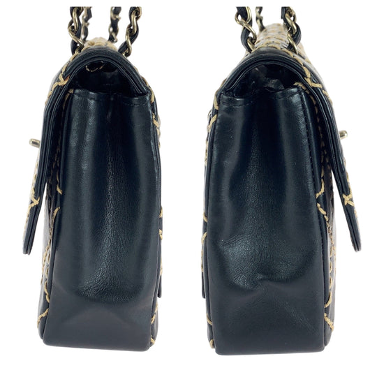 CHANEL Shoulder Bag lambskin Black GoldMetal Wild stitch COCO Mark Turnlock