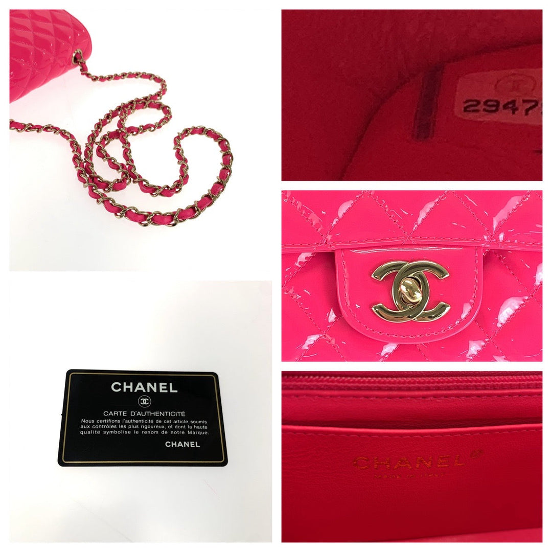 CHANEL Shoulder Bag A69900 Patent leather Pink Gold Metal Matrasse single flap COCO Mark Turnlock