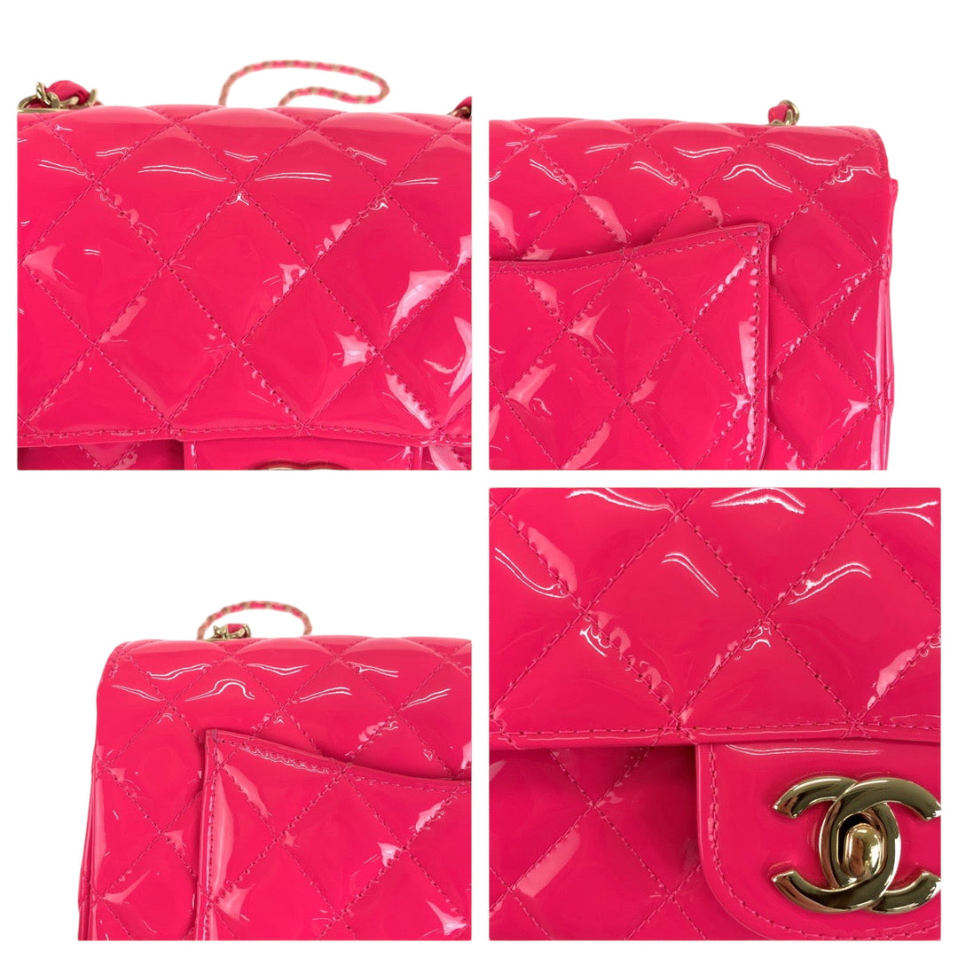 CHANEL Shoulder Bag A69900 Patent leather Pink Gold Metal Matrasse single flap COCO Mark Turnlock