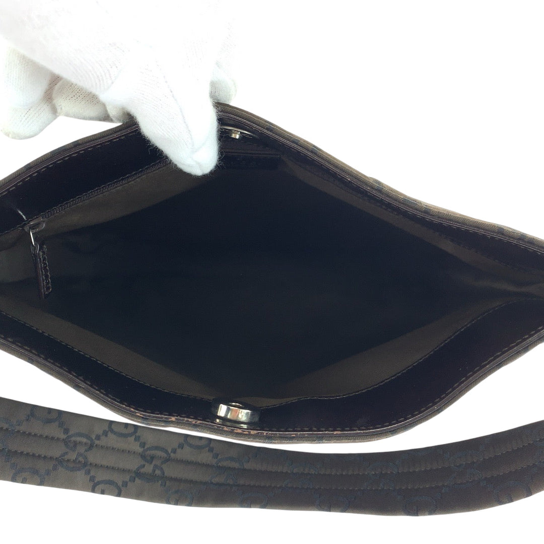 GUCCI Shoulder Bag 001 3166 Nylon Dark Brown SilverMetal One Shoulder Bag Women Used Authentic