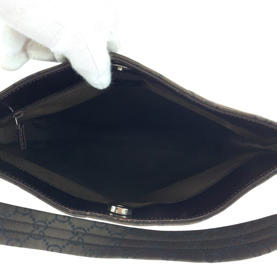 GUCCI Shoulder Bag 001 3166 Nylon Dark Brown SilverMetal One Shoulder Bag Women Used Authentic