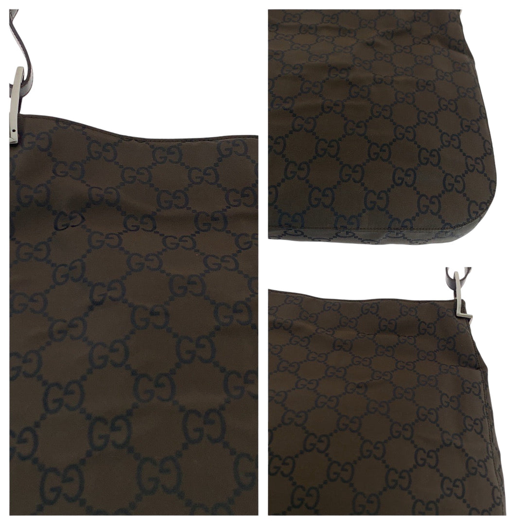 GUCCI Shoulder Bag 001 3166 Nylon Dark Brown SilverMetal One Shoulder Bag Women Used Authentic