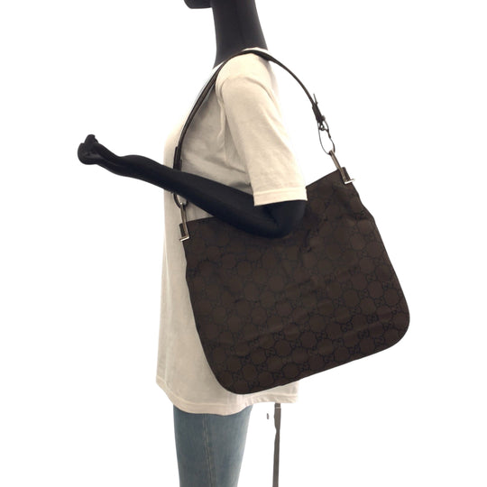 GUCCI Shoulder Bag 001 3166 Nylon Dark Brown SilverMetal One Shoulder Bag Women Used Authentic