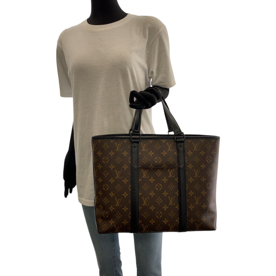 LOUIS VUITTON Tote Bag M45734 PVC Brown Black Black Metal Tote Bag Business bag Monogram Macasa Weekend PM mens(Unisex) Used Authentic