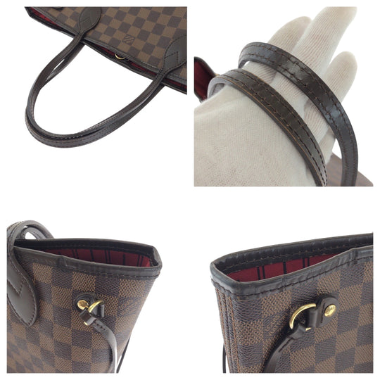 LOUIS VUITTON Tote Bag N41359 PVC Brown Gold Metal Damier Ebene Never full PM