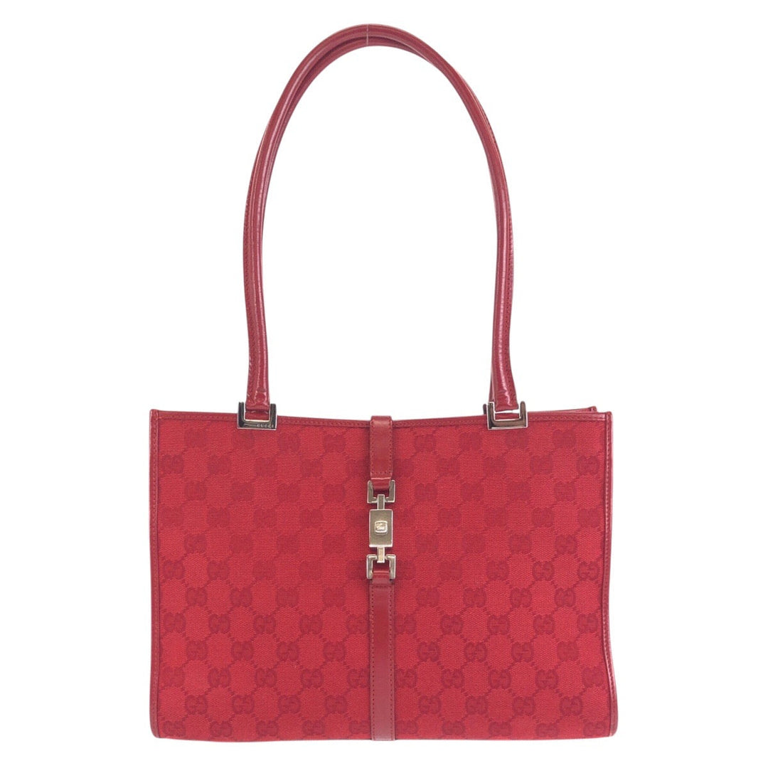 GUCCI Shoulder Bag 002 1073 GG canvas, leather Red Silver Metal Shoulder Bag handbag Jackie Women Used Authentic