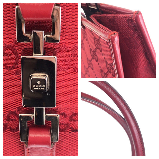GUCCI Shoulder Bag 002 1073 GG canvas, leather Red Silver Metal Shoulder Bag handbag Jackie Women Used Authentic