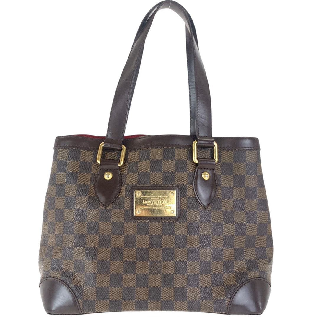 LOUIS VUITTON Tote Bag N51205 PVC, Leather Brown Red Gold Metal Tote Bag Shoulder Bag Damier HamsteadPM Women Used Authentic