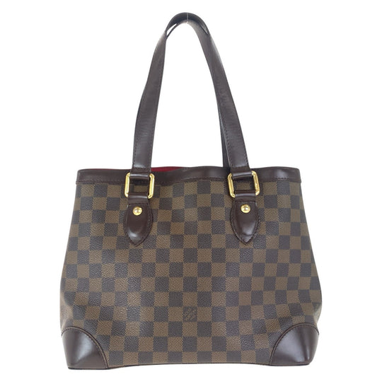 LOUIS VUITTON Tote Bag N51205 PVC, Leather Brown Red Gold Metal Tote Bag Shoulder Bag Damier HamsteadPM Women Used Authentic