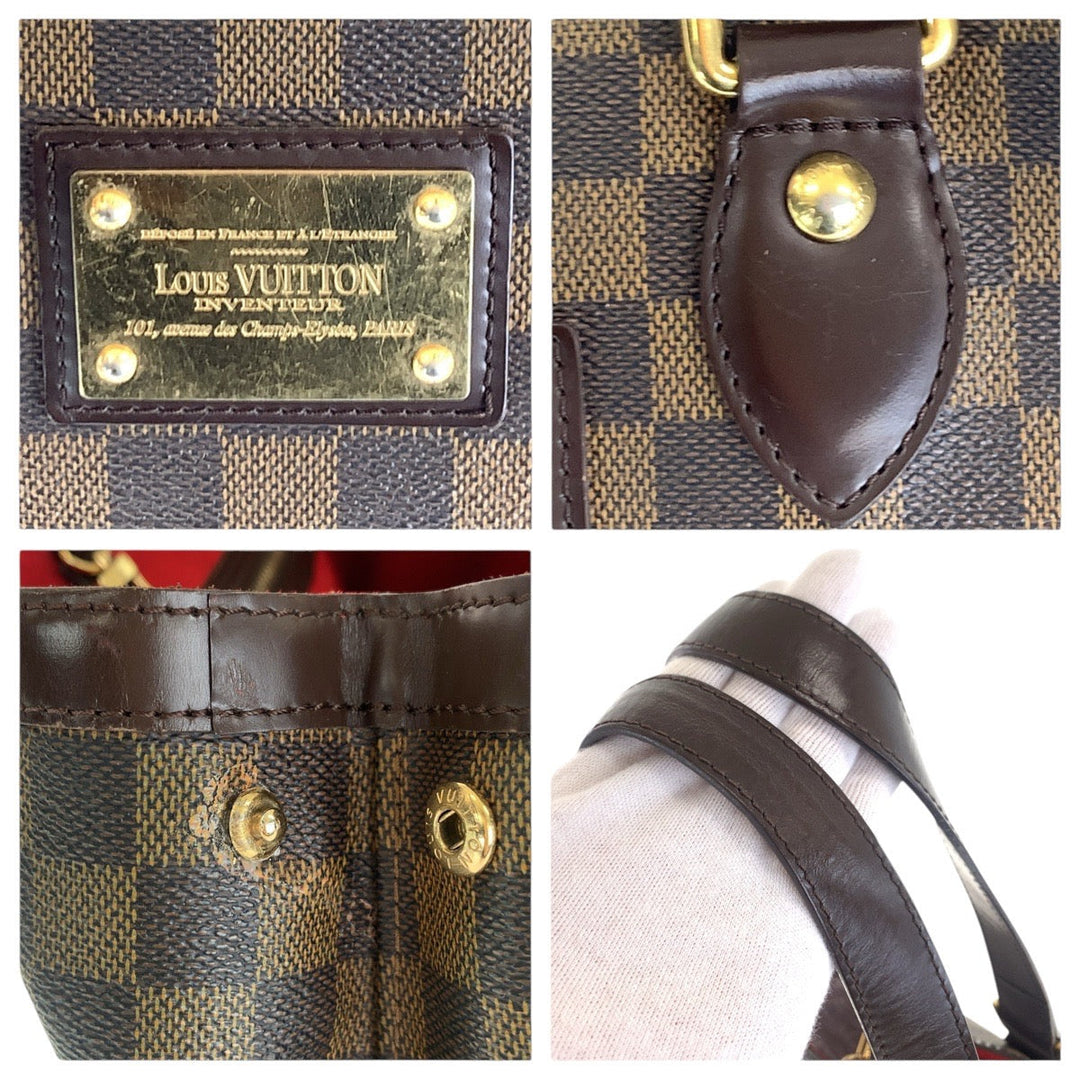 LOUIS VUITTON Tote Bag N51205 PVC, Leather Brown Red Gold Metal Tote Bag Shoulder Bag Damier HamsteadPM Women Used Authentic