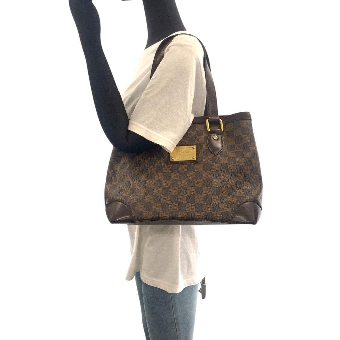 LOUIS VUITTON Tote Bag N51205 PVC, Leather Brown Red Gold Metal Tote Bag Shoulder Bag Damier HamsteadPM Women Used Authentic