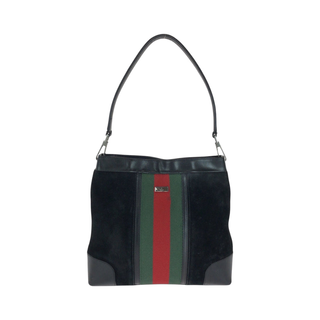 GUCCI Shoulder Bag 33900 Suede, Leather Black Green Red SilverMetal One Shoulder Bag Sherry line Women Used Authentic