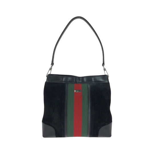GUCCI Shoulder Bag 33900 Suede, Leather Black Green Red SilverMetal One Shoulder Bag Sherry line Women Used Authentic