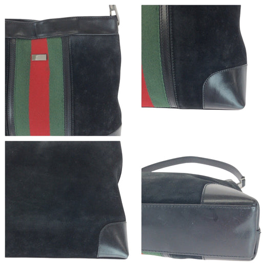 GUCCI Shoulder Bag 33900 Suede, Leather Black Green Red SilverMetal One Shoulder Bag Sherry line Women Used Authentic