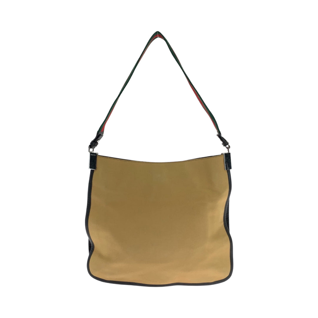 GUCCI Shoulder Bag 001 4321 canvas Brown Red Green SilverMetal Hobo Shoulder Bag Sherry line Women Used Authentic