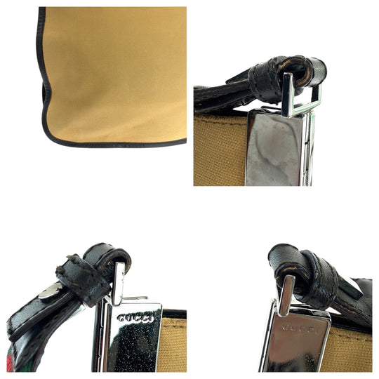 GUCCI Shoulder Bag 001 4321 canvas Brown Red Green SilverMetal Hobo Shoulder Bag Sherry line Women Used Authentic