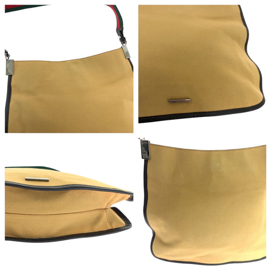 GUCCI Shoulder Bag 001 4321 canvas Brown Red Green SilverMetal Hobo Shoulder Bag Sherry line Women Used Authentic