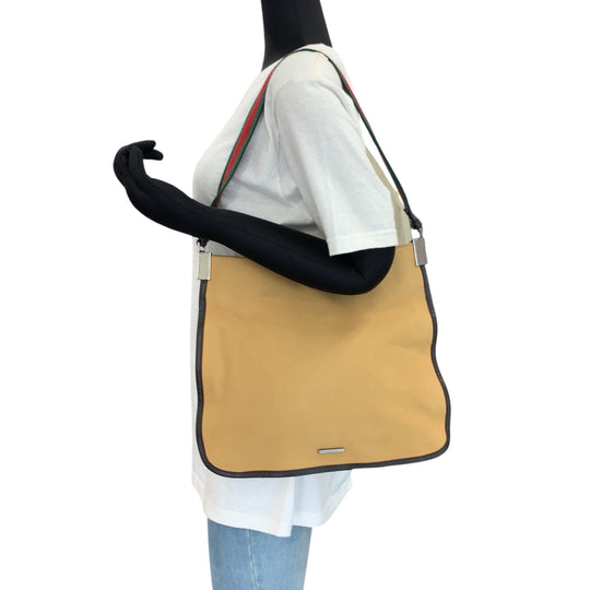 GUCCI Shoulder Bag 001 4321 canvas Brown Red Green SilverMetal Hobo Shoulder Bag Sherry line Women Used Authentic