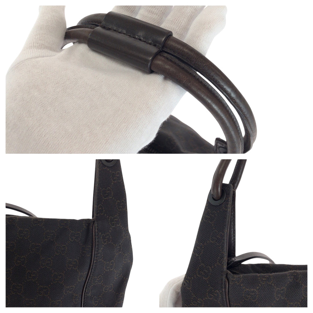 GUCCI Shoulder Bag 101333 GG canvas Brown Black Metal Shoulder Bag handbag Women Used Authentic
