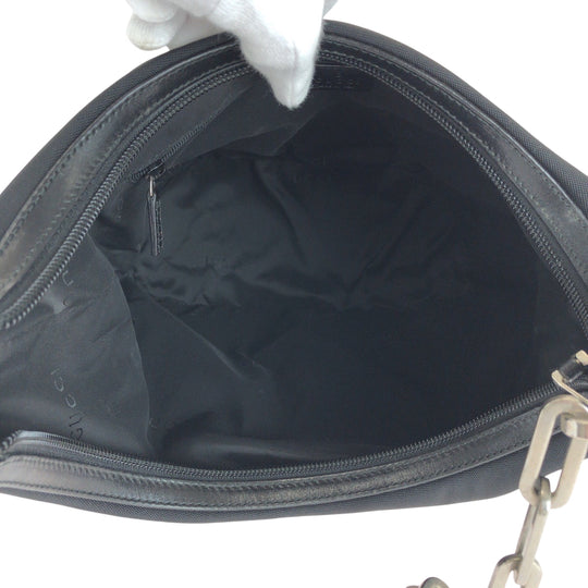 GUCCI Shoulder Bag 001 3374 Nylon Black SilverMetal ChainShoulder Bag Women Used Authentic