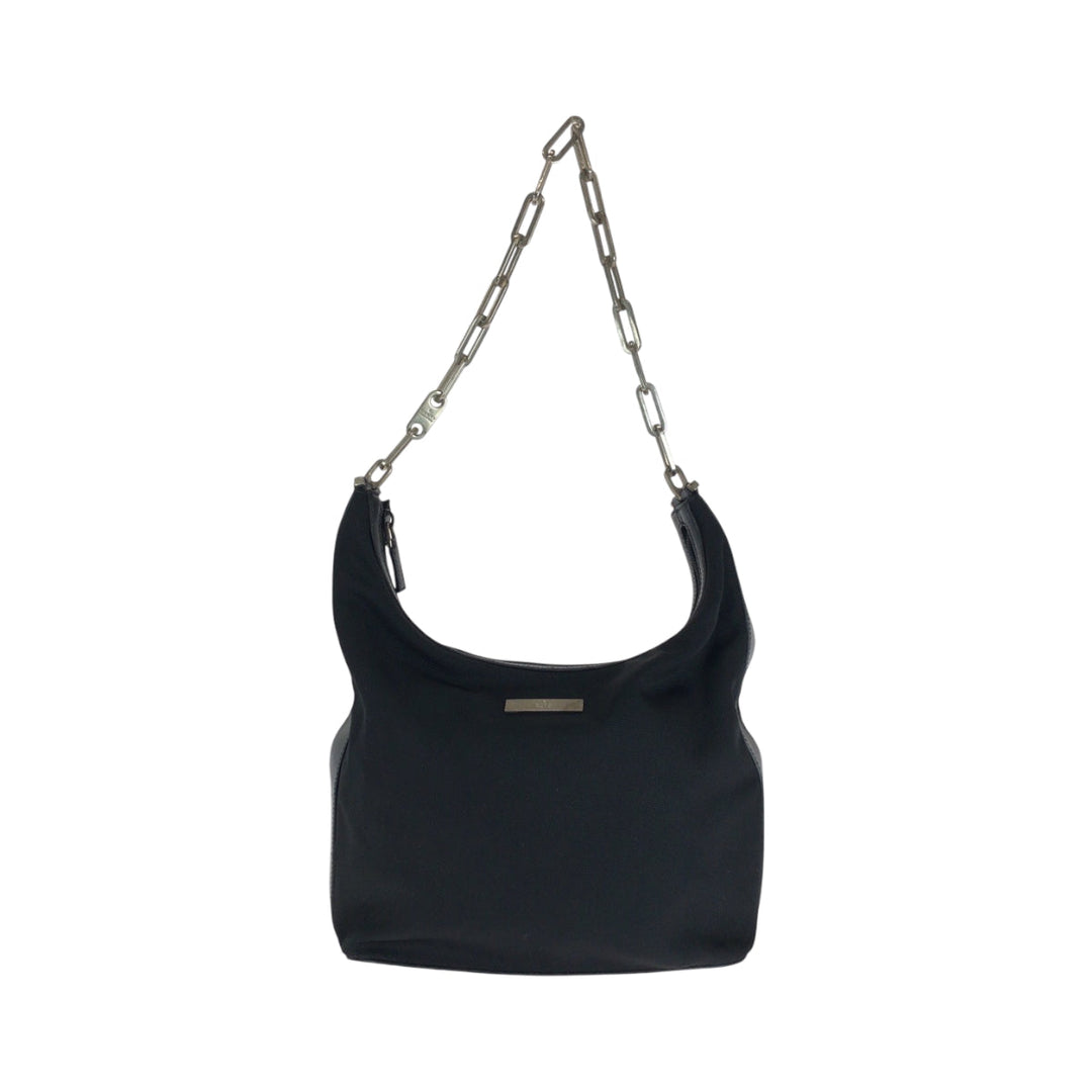 GUCCI Shoulder Bag 001 3374 Nylon Black SilverMetal ChainShoulder Bag Women Used Authentic