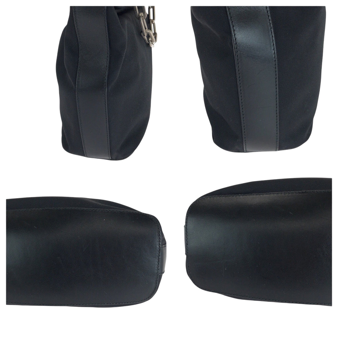 GUCCI Shoulder Bag 001 3374 Nylon Black SilverMetal ChainShoulder Bag Women Used Authentic