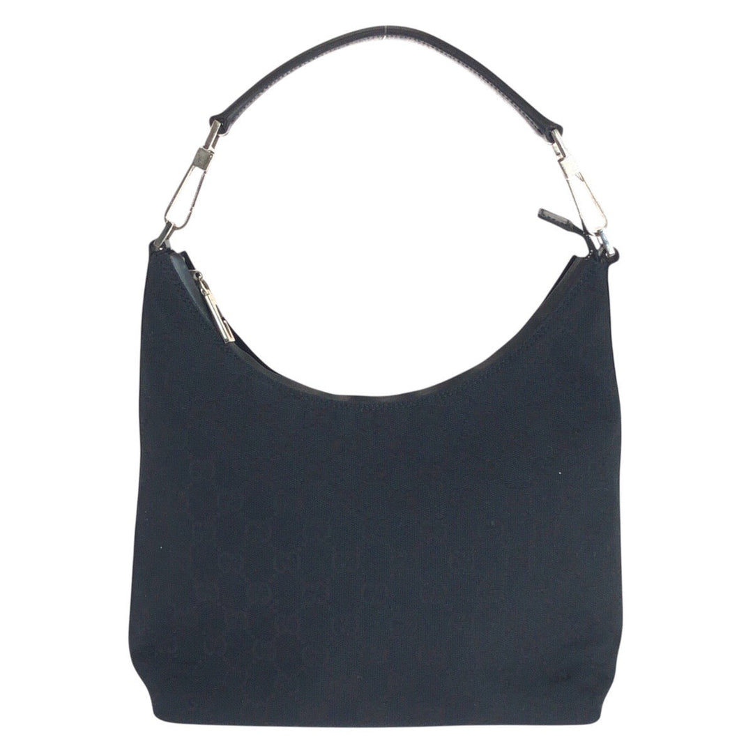 GUCCI Shoulder Bag 000 0602 GG canvas, leather Black black Hobo Shoulder Bag Women Used Authentic