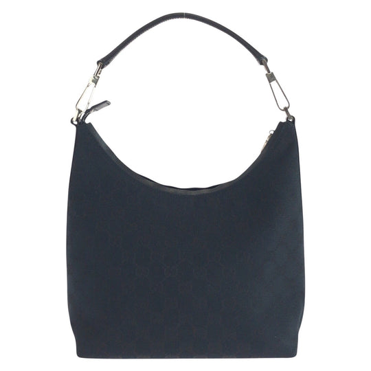 GUCCI Shoulder Bag 000 0602 GG canvas, leather Black black Hobo Shoulder Bag Women Used Authentic