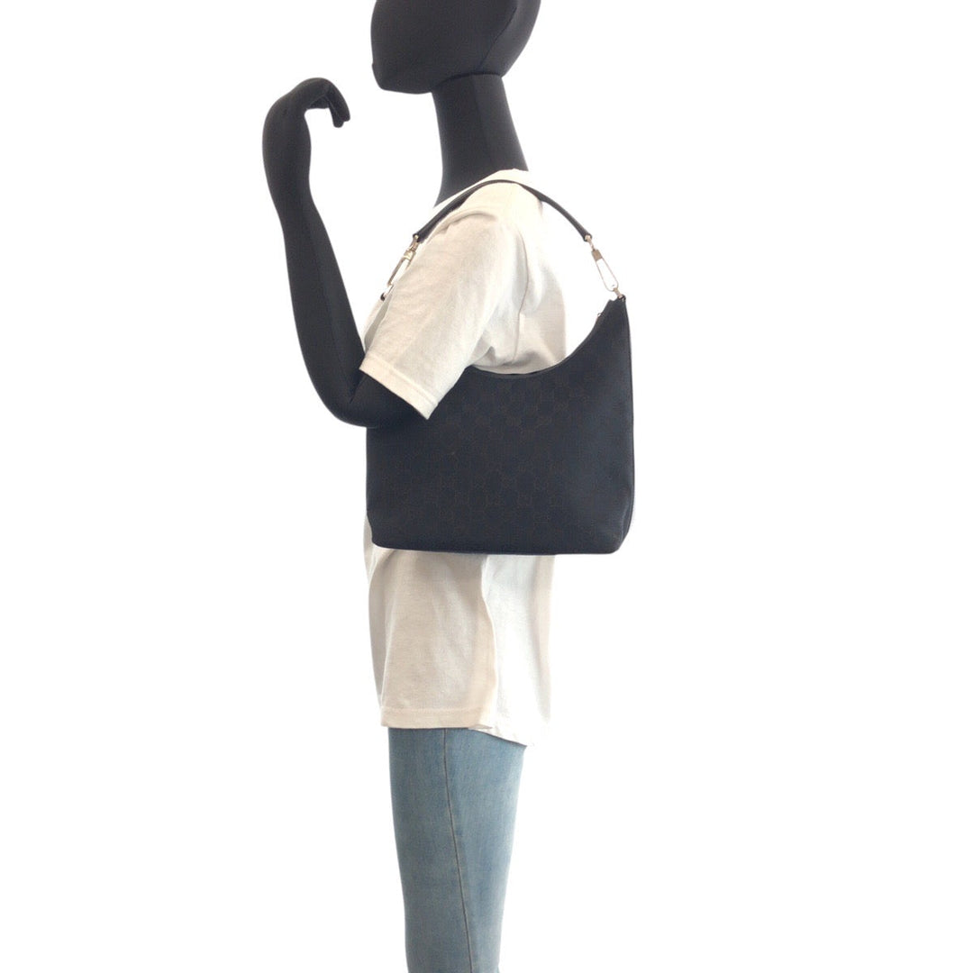 GUCCI Shoulder Bag 000 0602 GG canvas, leather Black black Hobo Shoulder Bag Women Used Authentic