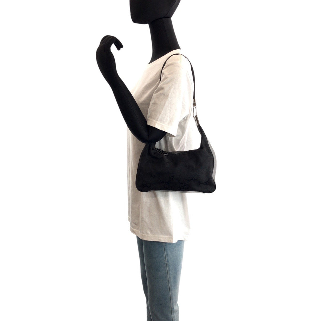 GUCCI Shoulder Bag 001 3821 Canvas, Leather Black SilverMetal Shoulder Bag Hobo Jumbo GG Women Used Authentic