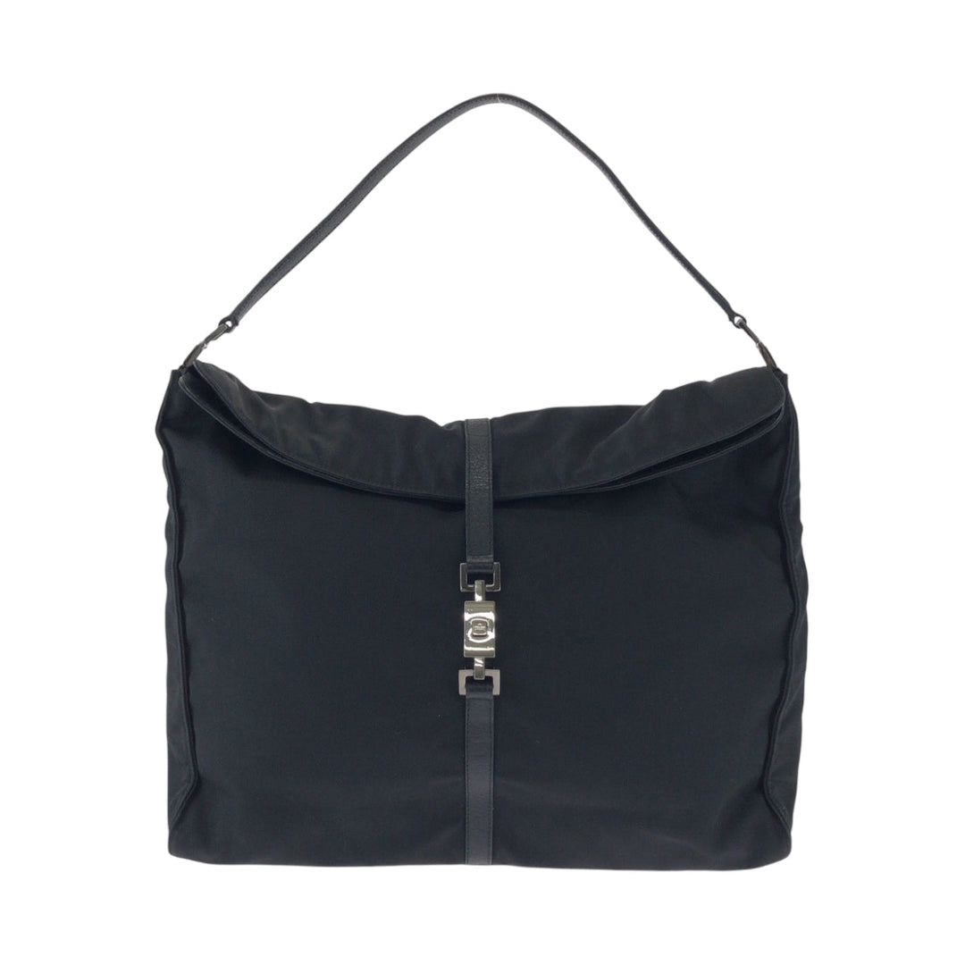 GUCCI Shoulder Bag 001 3348 GG canvas Black SilverMetal Hobo Shoulder Bag Handbag Jackie Women Used Authentic