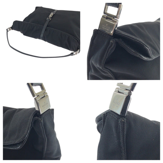 GUCCI Shoulder Bag 001 3348 GG canvas Black SilverMetal Hobo Shoulder Bag Handbag Jackie Women Used Authentic