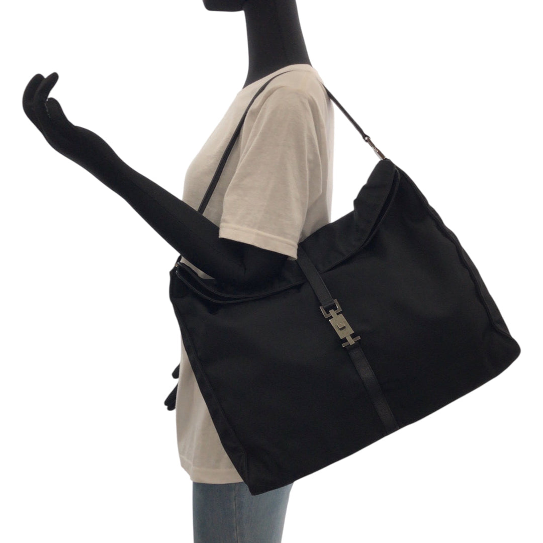 GUCCI Shoulder Bag 001 3348 GG canvas Black SilverMetal Hobo Shoulder Bag Handbag Jackie Women Used Authentic