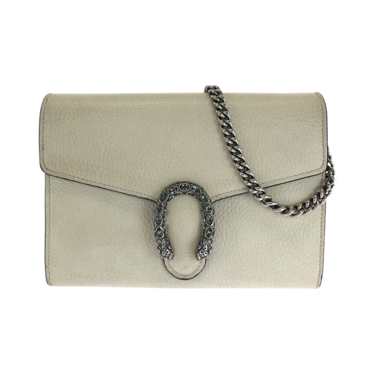 GUCCI Shoulder Bag 401231 leather White SilverMetal ChainShoulder Bag Dionysus Women Used Authentic