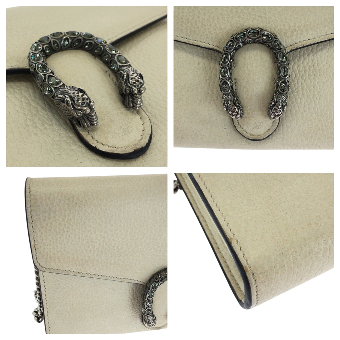 GUCCI Shoulder Bag 401231 leather White SilverMetal ChainShoulder Bag Dionysus Women Used Authentic