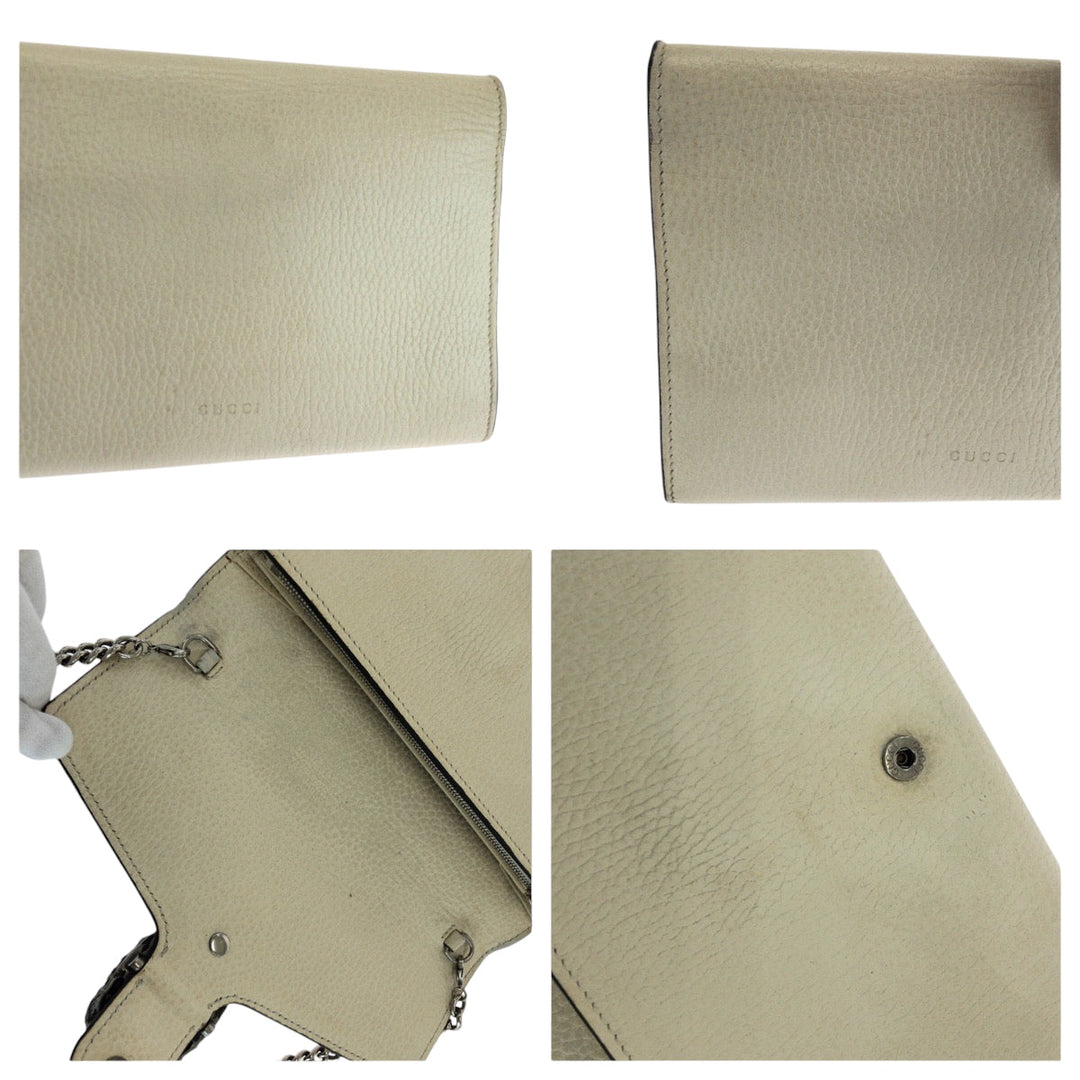 GUCCI Shoulder Bag 401231 leather White SilverMetal ChainShoulder Bag Dionysus Women Used Authentic