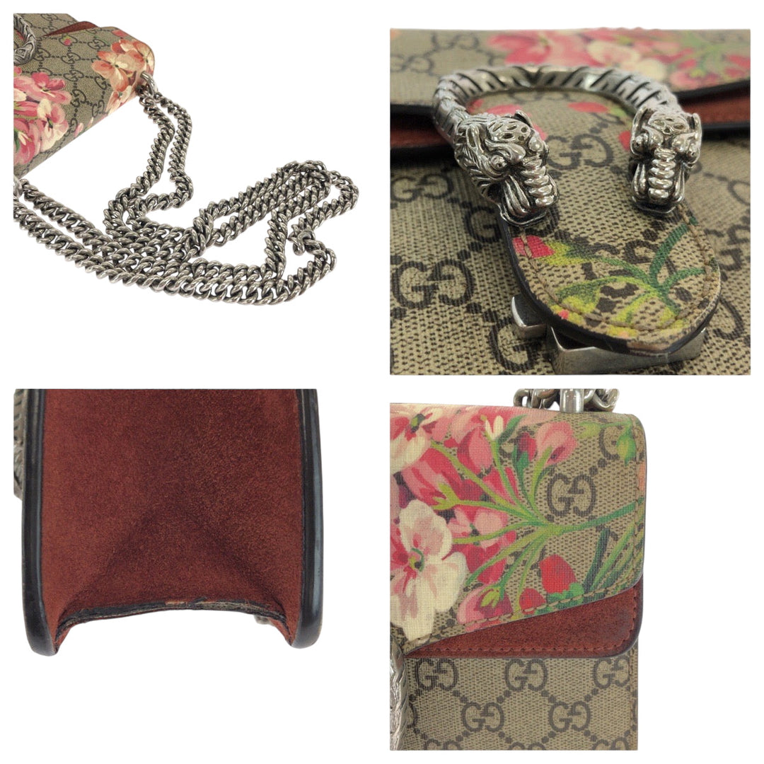 GUCCI Shoulder Bag 421970 GG Supreme Canvas Beige Multicolor SilverMetal ChainShoulder Bag GG Blooms Dionysus Women Used Authentic