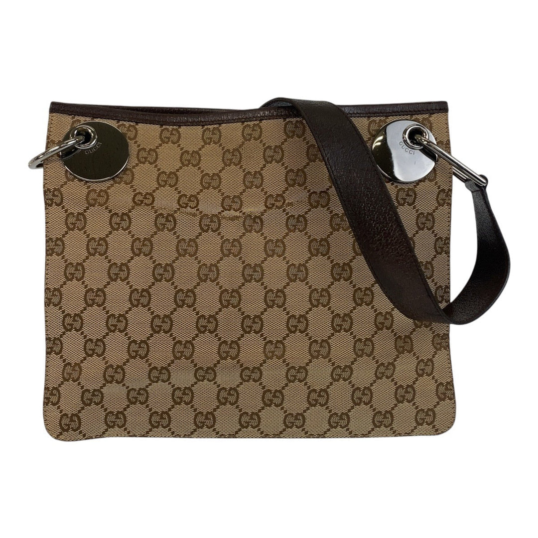 GUCCI Shoulder Bag 120841 GG canvas, leather Beige brown Shoulder Bag pochette Women Used Authentic