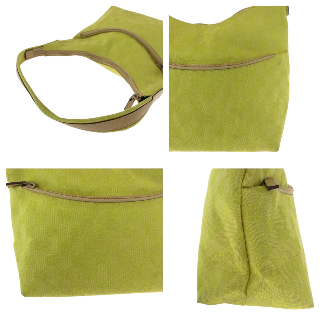 GUCCI Shoulder Bag 001 3386 GG canvas Yellow Beige Gold Metal One Shoulder Bag Women Used Authentic