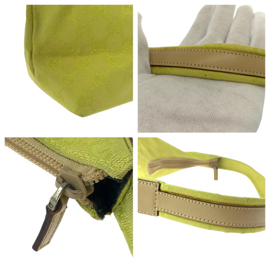 GUCCI Shoulder Bag 001 3386 GG canvas Yellow Beige Gold Metal One Shoulder Bag Women Used Authentic