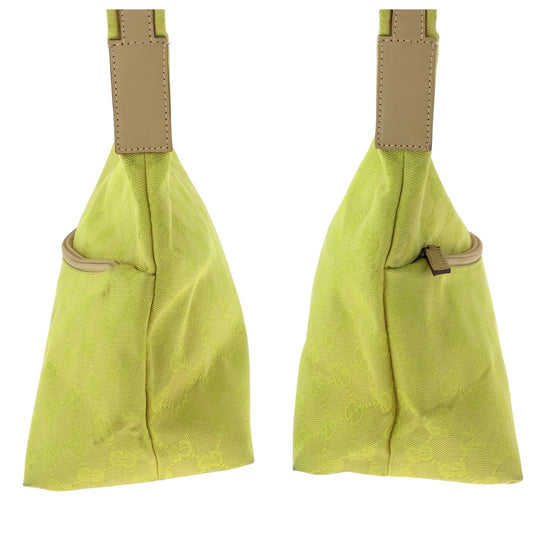 GUCCI Shoulder Bag 001 3386 GG canvas Yellow Beige Gold Metal One Shoulder Bag Women Used Authentic