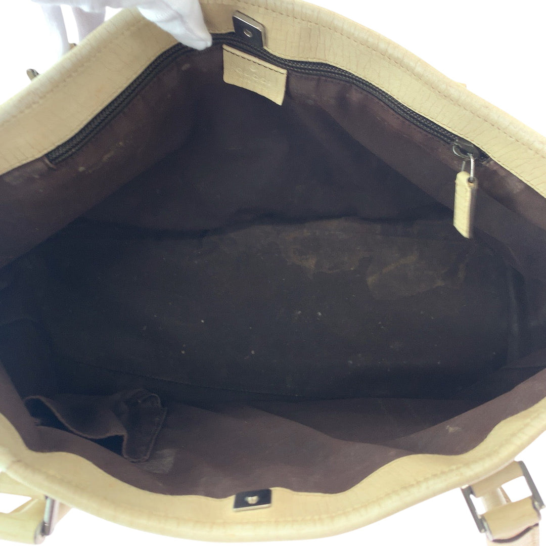 GUCCI Tote Bag 114695 GG Supreme Canvas Beige Ivory SilverMetal Tote Bag Shoulder Bag Women Used Authentic