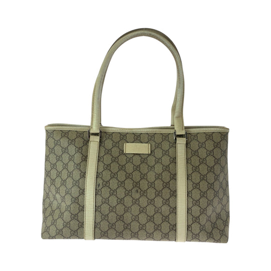 GUCCI Tote Bag 114695 GG Supreme Canvas Beige Ivory SilverMetal Tote Bag Shoulder Bag Women Used Authentic