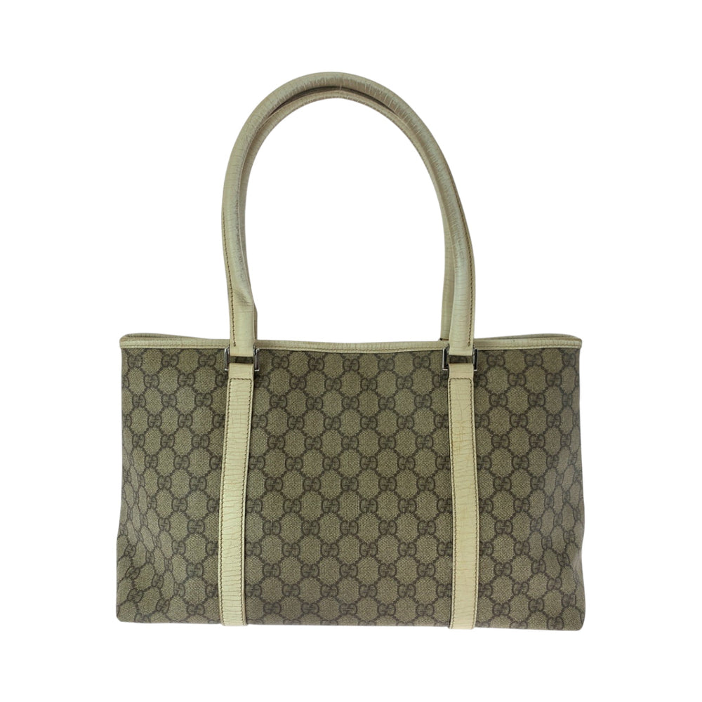 GUCCI Tote Bag 114695 GG Supreme Canvas Beige Ivory SilverMetal Tote Bag Shoulder Bag Women Used Authentic