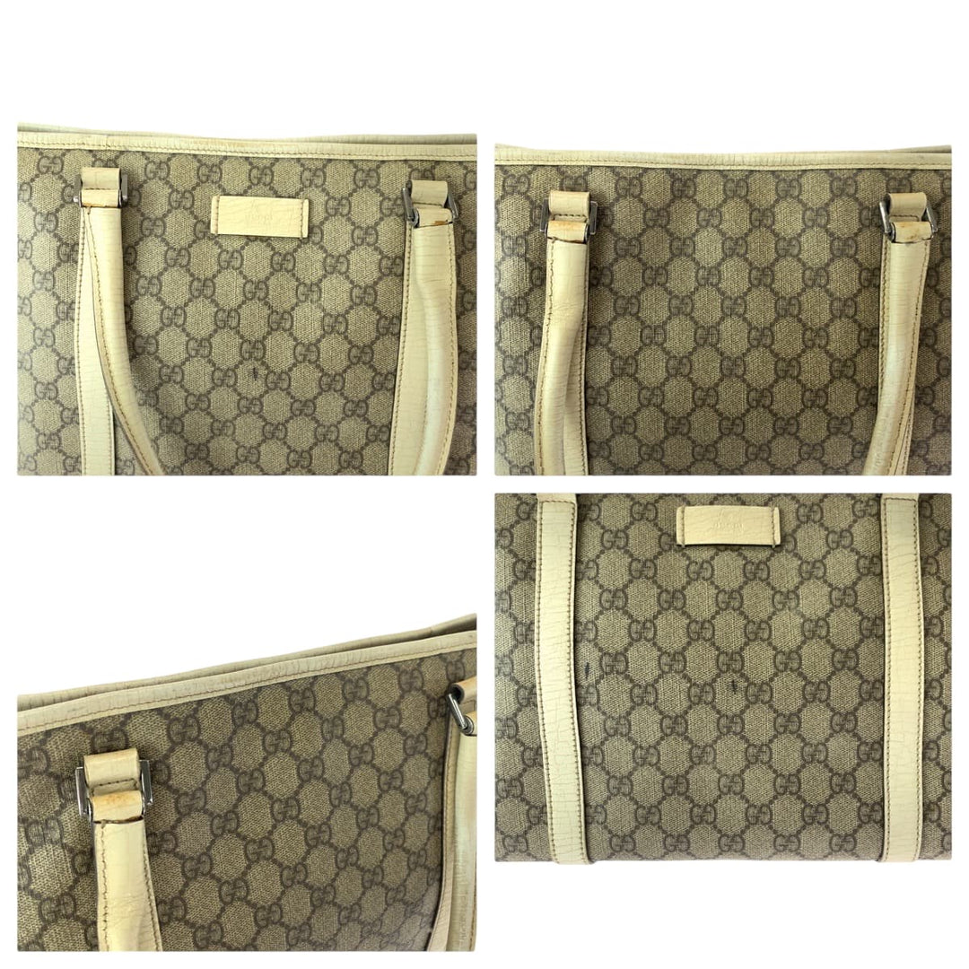 GUCCI Tote Bag 114695 GG Supreme Canvas Beige Ivory SilverMetal Tote Bag Shoulder Bag Women Used Authentic