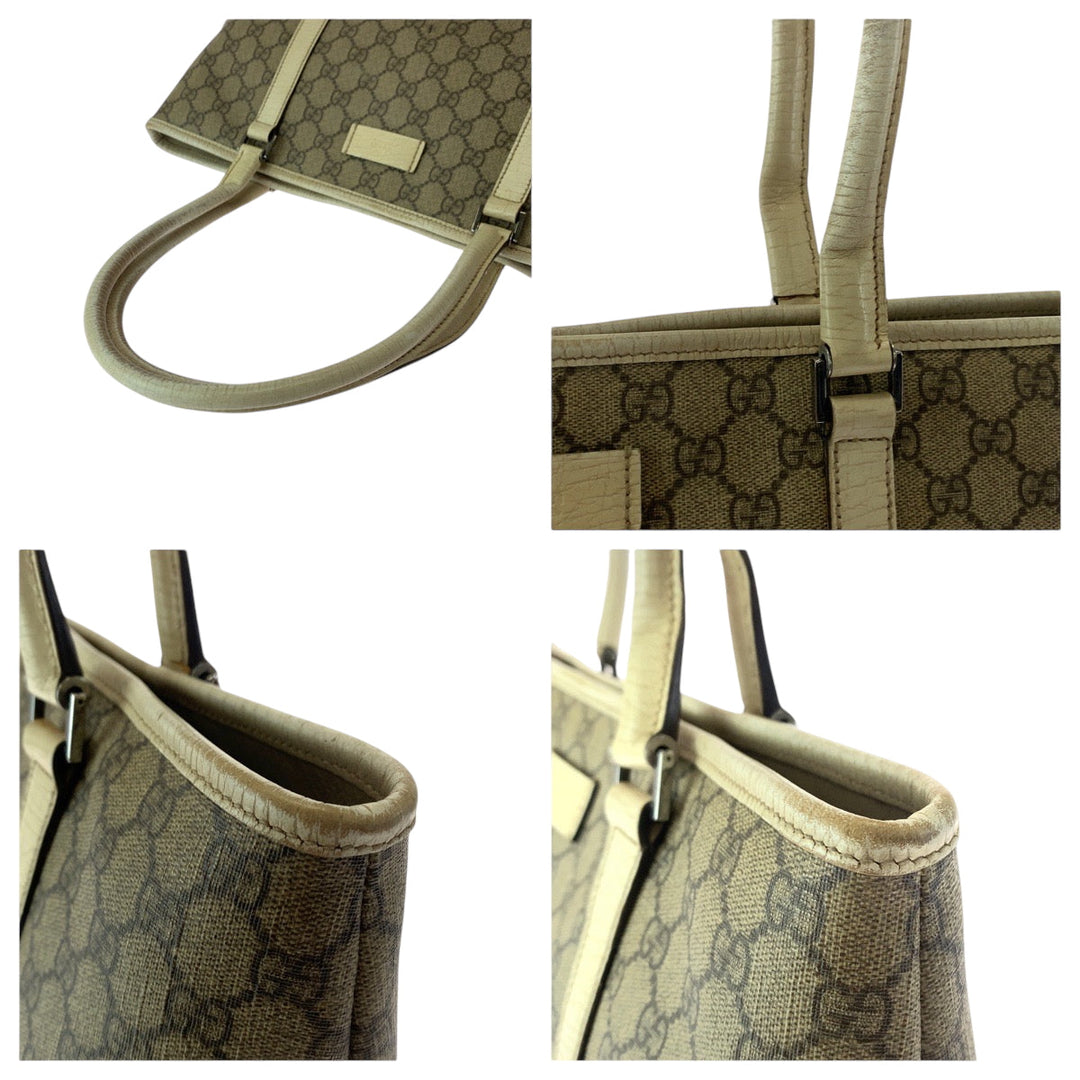 GUCCI Tote Bag 114695 GG Supreme Canvas Beige Ivory SilverMetal Tote Bag Shoulder Bag Women Used Authentic