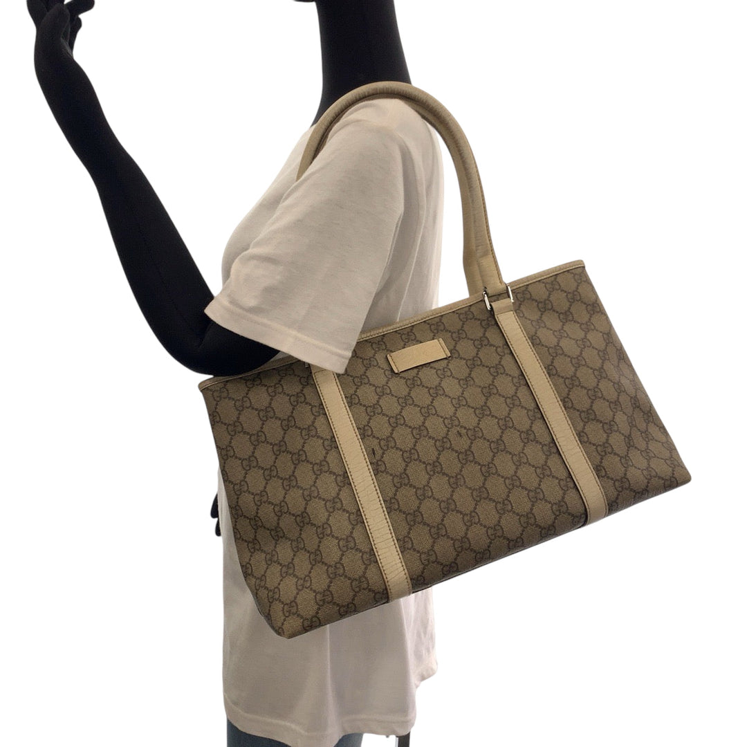 GUCCI Tote Bag 114695 GG Supreme Canvas Beige Ivory SilverMetal Tote Bag Shoulder Bag Women Used Authentic