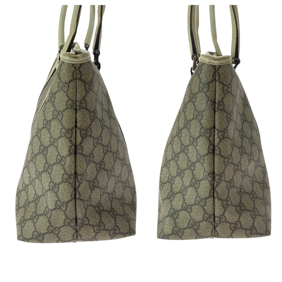 GUCCI Tote Bag 114695 GG Supreme Canvas Beige Ivory SilverMetal Tote Bag Shoulder Bag Women Used Authentic